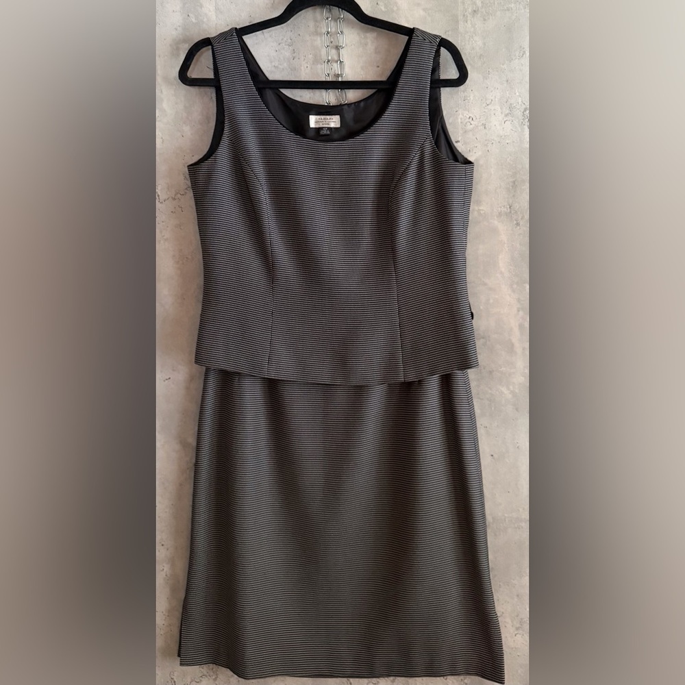Tahari A.S.L. Women’s 2pc Black & White Houndstooth Sleeveless Top Skirt Sz 10P